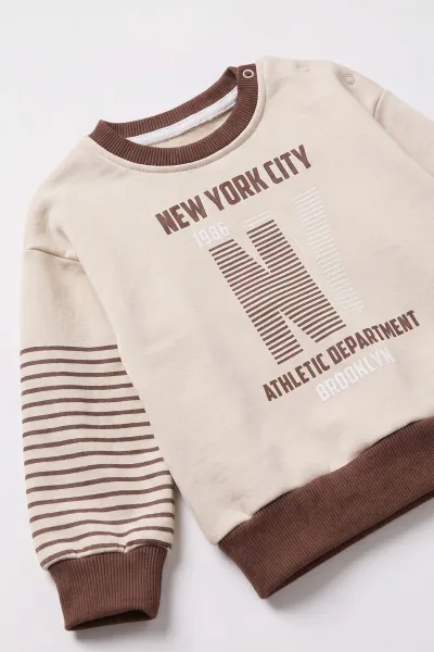 Kahverengi (6-24 Ay) NYC  Baskılı 3 İp Şardonlu Erkek Bebek Kışlık Takım 501020
