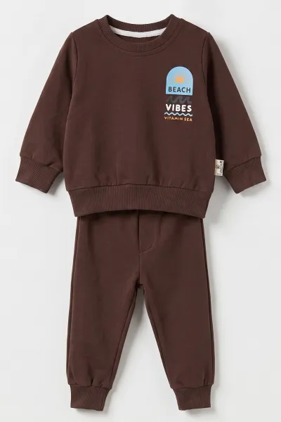 Kahverengi (6-24 Ay) Ön Arka Beach Baskılı 2 İp Erkek Bebek Takım 490629