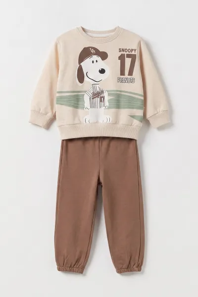 Kahverengi (6-24 Ay) Snoopy  Baskılı  2 İp Erkek Bebek Takım 479028