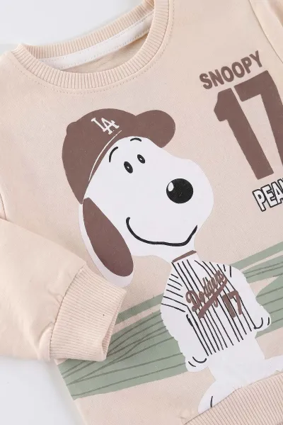 Kahverengi (6-24 Ay) Snoopy  Baskılı  2 İp Erkek Bebek Takım 479028