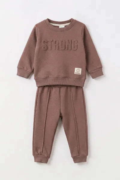 Kahverengi (6-24 Ay) Strong Kabartma Baskılı Alt Çimalı 3 İp Şardonlu Erkek Bebek Kışlık Takım 495689