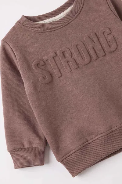 Kahverengi (6-24 Ay) Strong Kabartma Baskılı Alt Çimalı 3 İp Şardonlu Erkek Bebek Kışlık Takım 495689