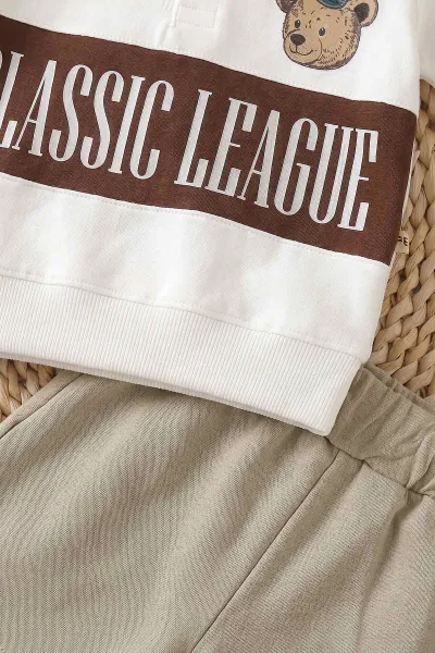 Kahverengi (6-24 Ay)Classic Leauge Baskılı Polo Yaka   Tişört ve Şortlu Erkek Bebek Yazlık Takım 467560