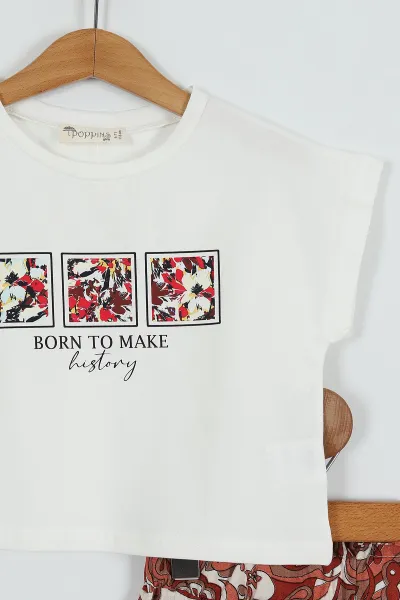 Kahverengi (6-9 Yaş) Born To Baskılı Viskon Pantolon Kız Çocuk Takım 251437