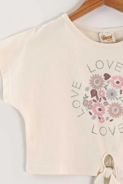 Kahverengi (6-9 Yaş)Love Taşlı Bağlamalı Belmando Bol Paça Pantolonlu Kız Çocuk Takım 436483