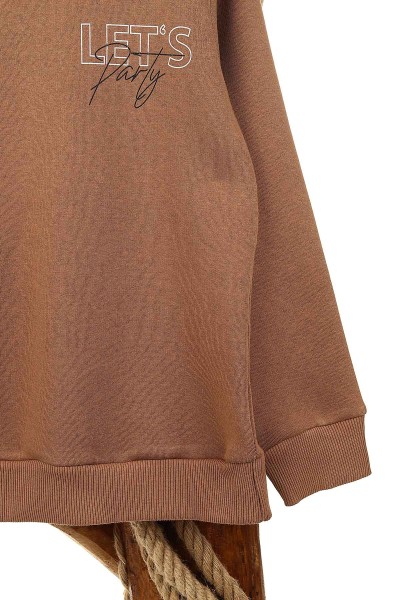 Kahverengi (9-12 Yaş) Let'S Party Baskılı Üç İp Şardonlu Erkek Çocuk Sweat 154244