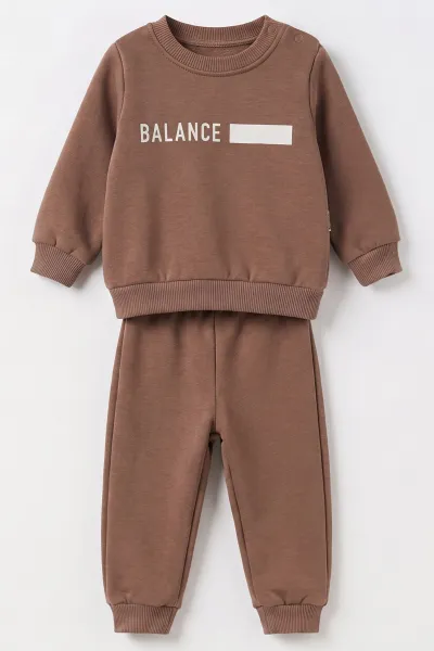 Kahverengi (9-18 Ay) Balance Baskılı İçi Şardonlu Erkek Bebek Kışlık Takım 493923