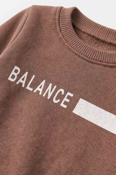 Kahverengi (9-18 Ay) Balance Baskılı İçi Şardonlu Erkek Bebek Kışlık Takım 493923