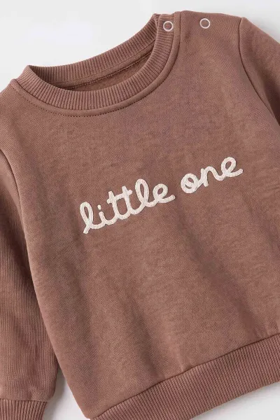 Kahverengi (9-18 Ay) Little One Nakışlı İçi Şardonlu Erkek Bebek Kışlık Takım 493930