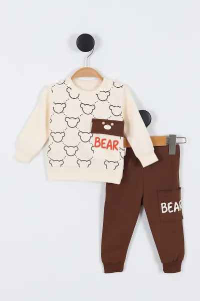 kahverengi-9-24-ay-bear-baskili-cep-detayli-erkek-bebek-2li-takim-335522