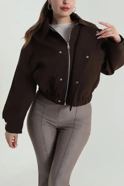 Kahverengi Aller Detay Dabıl Kadın Bomber Mont 485897