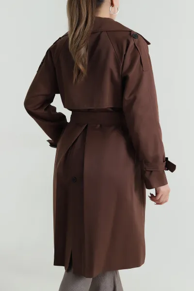 Kahverengi Aller Detay Kadın Gabardin Trençkot 485782