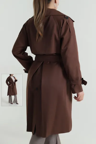 Kahverengi Aller Detay Kadın Gabardin Trençkot 485782