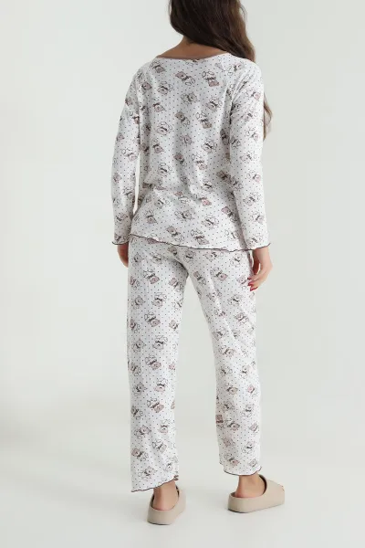Kahverengi Armut Yaka Fitilli Kadın Pijama Takımı 494674