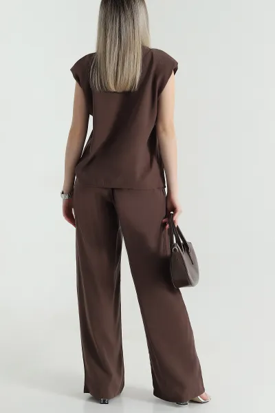 Kahverengi Askılı Tencel Kadın İkili Takım 471657