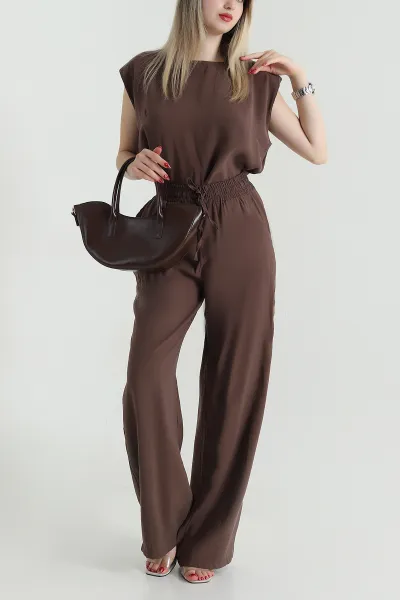Kahverengi Askılı Tencel Kadın İkili Takım 471657