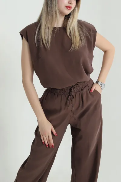 Kahverengi Askılı Tencel Kadın İkili Takım 471657