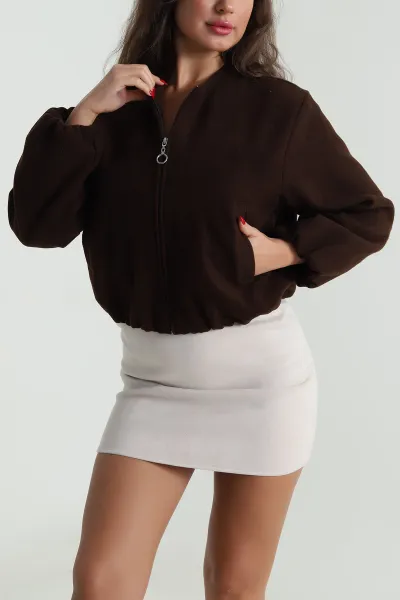 Kahverengi Astarlı Beli Lastikli Kaşe Mont 489378