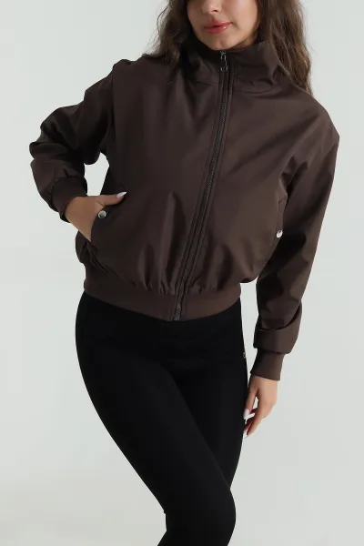 Kahverengi Astarlı Cepli Kadın Mont 488356