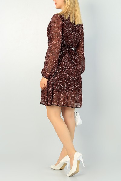 Kahverengi Astarlı Kemerli Şifon Elbise 71410