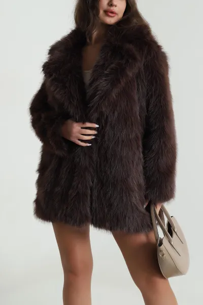 Kahverengi Astarlı Kürklü Lolita Kadın Mont 488819