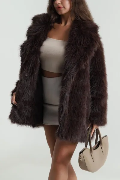 Kahverengi Astarlı Kürklü Lolita Kadın Mont 488819