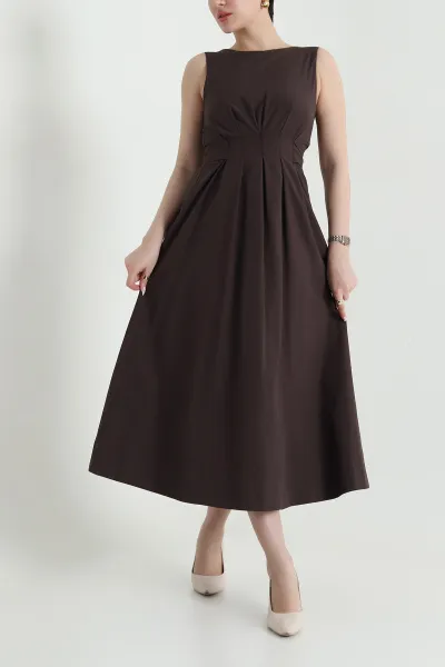 Kahverengi Astarlı Poplin Kadın Elbise 456740