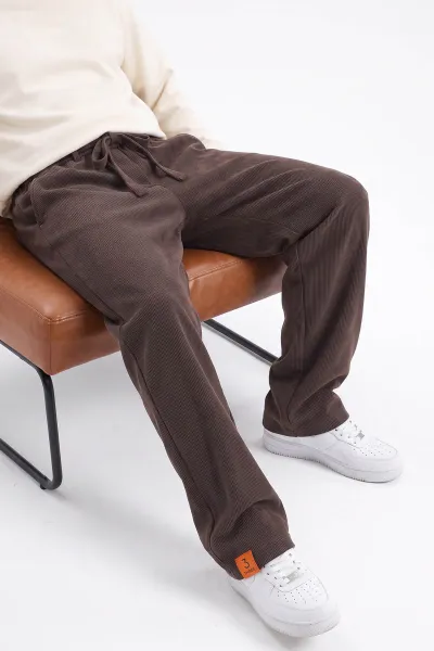Kahverengi Baggy Belden Bağlamalı Erkek Pantolon 493209