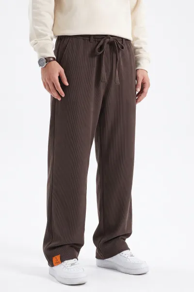 Kahverengi Baggy Belden Bağlamalı Erkek Pantolon 493209