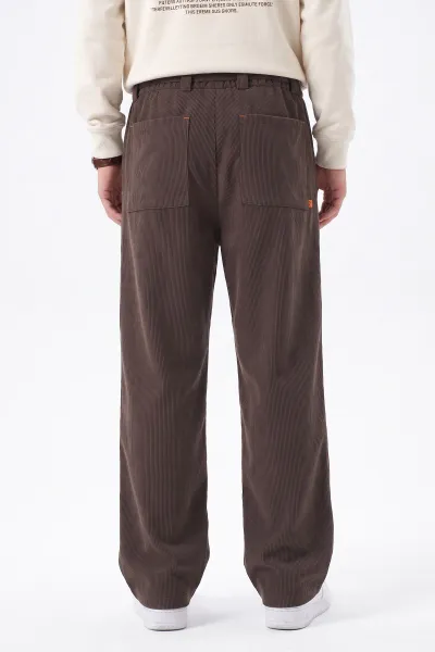 Kahverengi Baggy Belden Bağlamalı Erkek Pantolon 493209