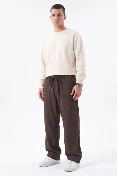 Kahverengi Baggy Belden Bağlamalı Erkek Pantolon 493209