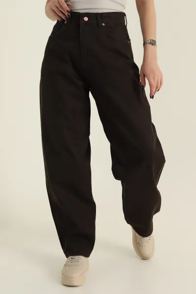 Kahverengi Baggy Cepli Kadın Kot Pantolon 424036