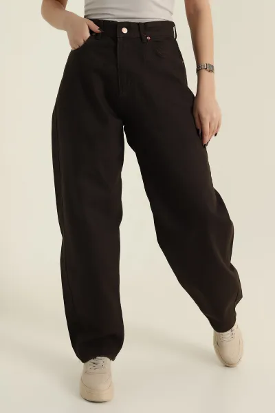 Kahverengi Baggy Cepli Kadın Kot Pantolon 424036