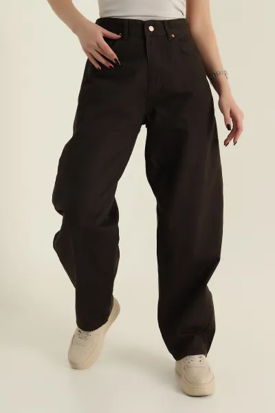 Kahverengi Baggy Cepli Kadın Kot Pantolon 424036
