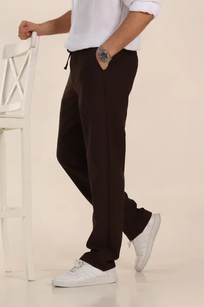 Kahverengi Baggy Double Kumaş Bel Lastikli Erkek Pantolon 351860