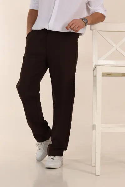 Kahverengi Baggy Double Kumaş Bel Lastikli Erkek Pantolon 351860