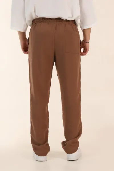 Kahverengi Baggy Keten Bel Lastikli Erkek Eşofman Altı 364077