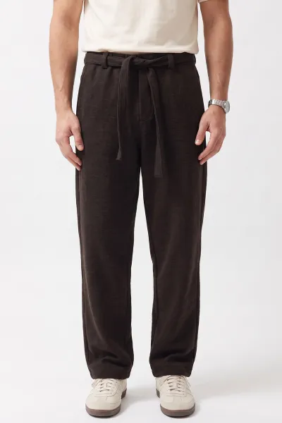 Kahverengi Baggy Örme Kumaş Yeni Sezon Erkek Pantolon 493275