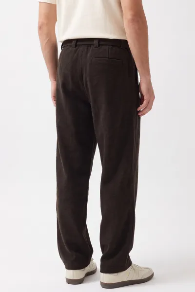 Kahverengi Baggy Örme Kumaş Yeni Sezon Erkek Pantolon 493275