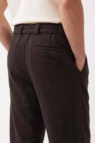 Kahverengi Baggy Örme Kumaş Yeni Sezon Erkek Pantolon 493275