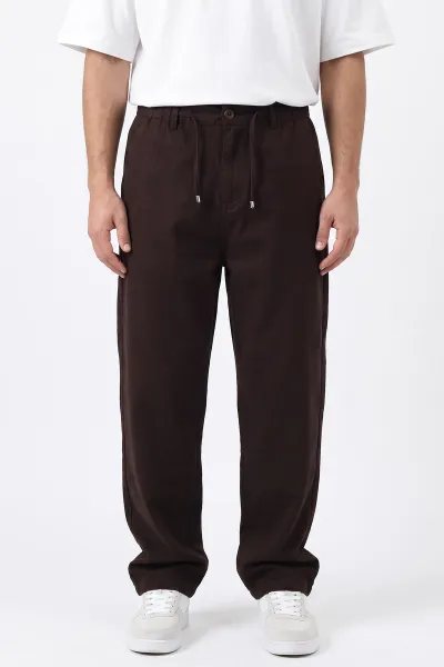 Kahverengi Baggy Yeni Sezon Belden Bağlamalı Erkek Pantolon 500355