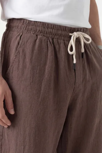 Kahverengi Baggy Yıkamalı Belden Bağlamalı Erkek Pantolon 450171