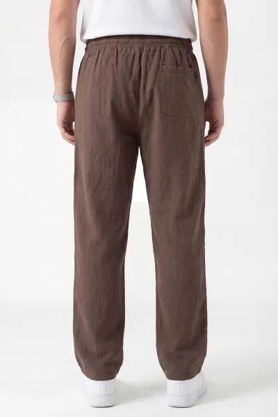 Kahverengi Baggy Yıkamalı Belden Bağlamalı Erkek Pantolon 450171