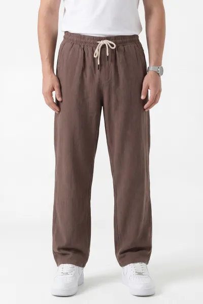 Kahverengi Baggy Yıkamalı Belden Bağlamalı Erkek Pantolon 450171