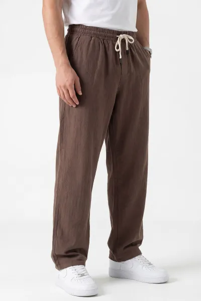 Kahverengi Baggy Yıkamalı Belden Bağlamalı Erkek Pantolon 450171