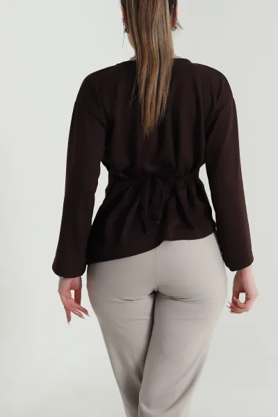 Kahverengi Bağlamalı Asimetrik Kesim Modal Kadın Bluz 491349