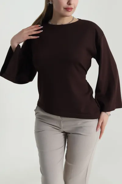 Kahverengi Bağlamalı Asimetrik Kesim Modal Kadın Bluz 491349
