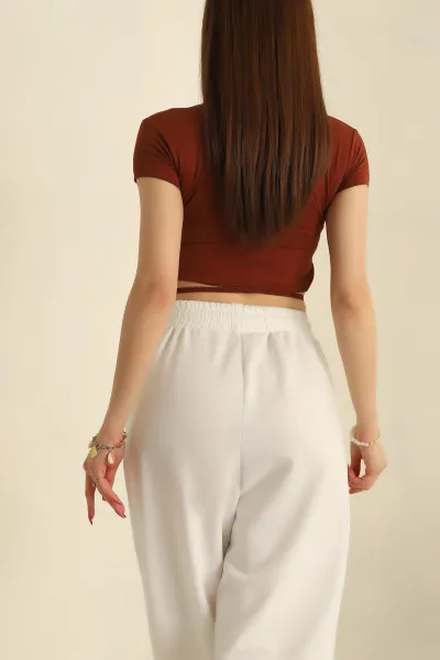 Kahverengi Bağlamalı Crop Bluz 268978