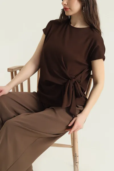 Kahverengi Bağlamalı Modal Kadın Bluz 429545