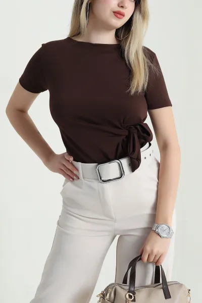 Kahverengi Bağlamalı Modal Kadın Bluz 469777